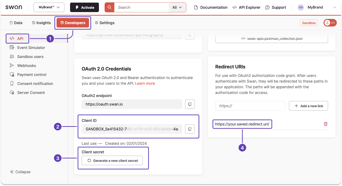 Image of Dashboard calling out where to find the information required for Postman