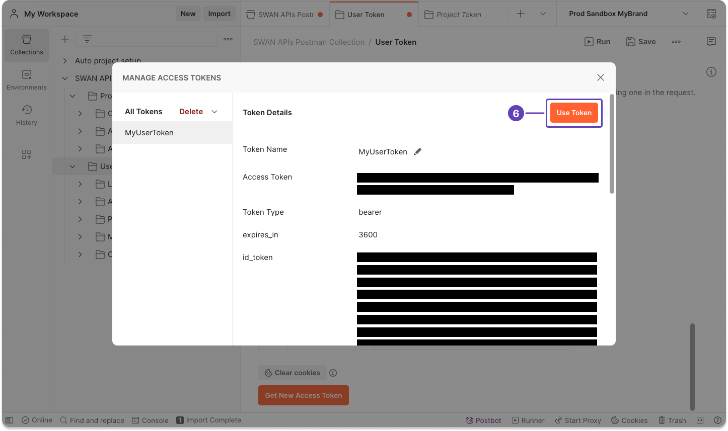 Image of Postman guiding user to use the new user access token