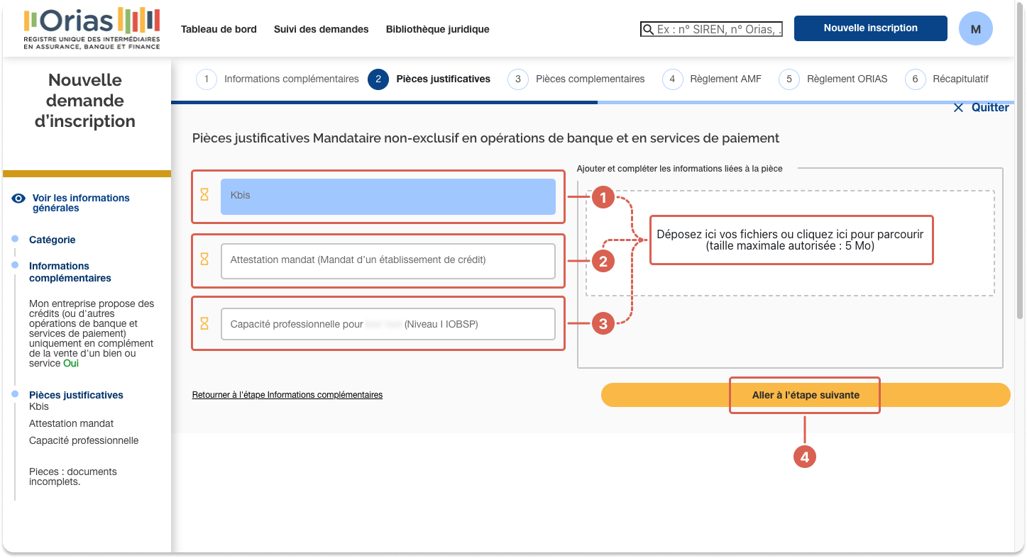 Image of Orias registration supporting documents step