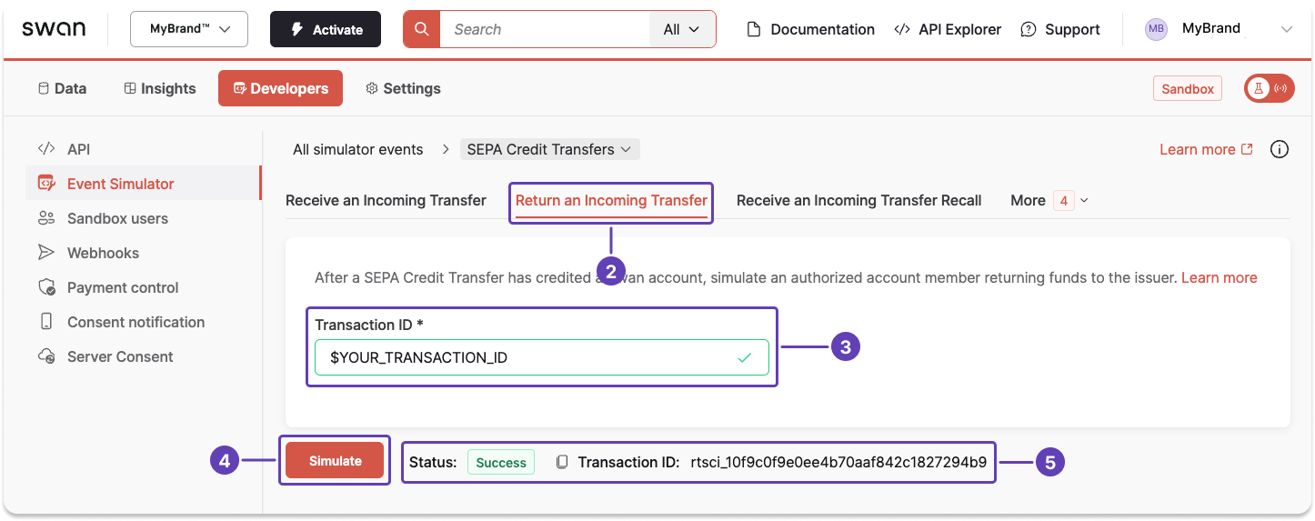 Image of Event Simulator SEPA Credit Transfers section